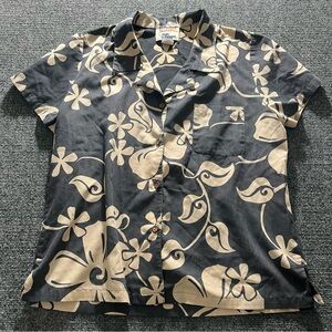 Reyn Spooner Shirt Womens Medium Gray Alfred Shaheen Button Down Floral Hawaiian